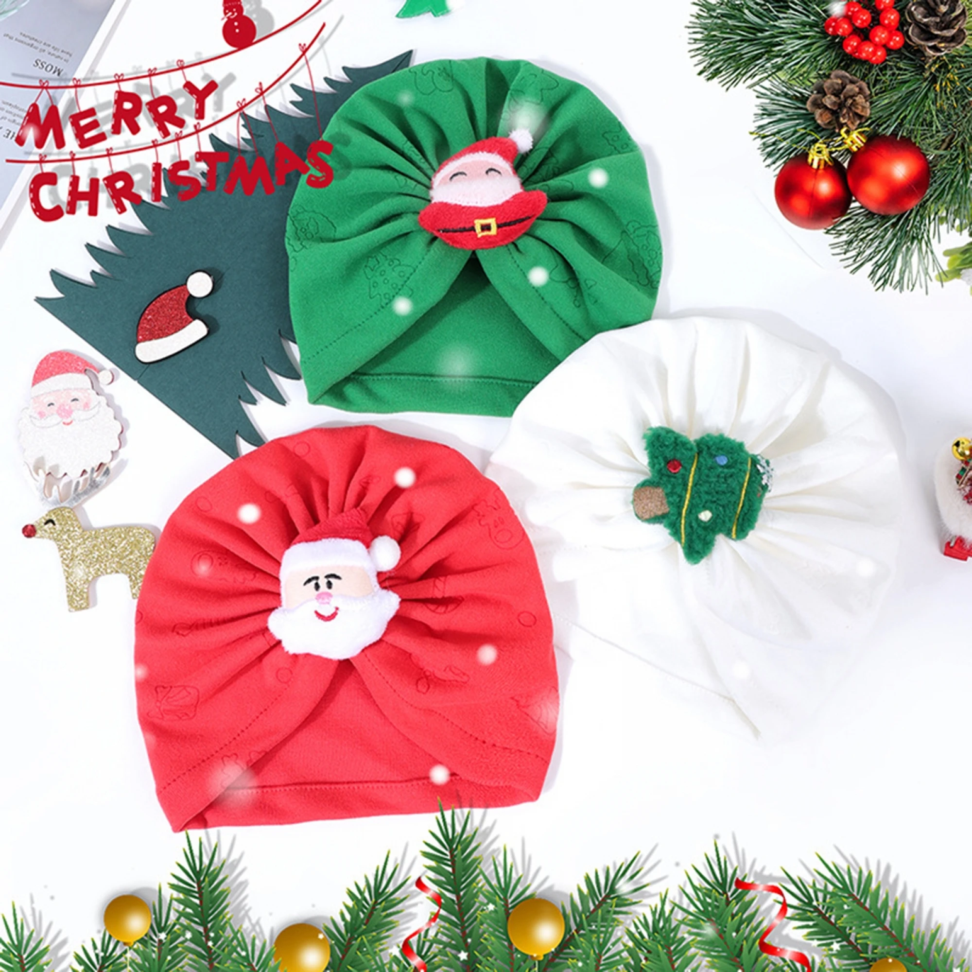 Adorable Reindeer Knit Baby Turban Hats Festive Winter Soft Elastic Beanie Casual Infant Cap for Girls Boys Christmas Gift