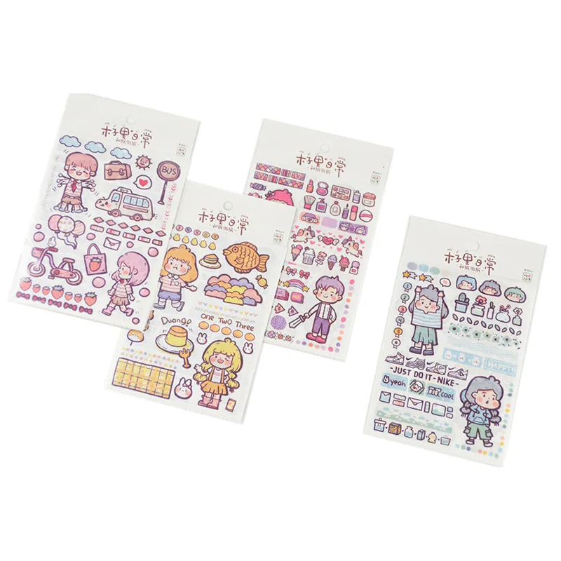 Kawaii Stickers Girl Pink Cartoon Pattern PET Photo Album DIY Diary Sticker  Scrapbook Decoration Stationery Stickers