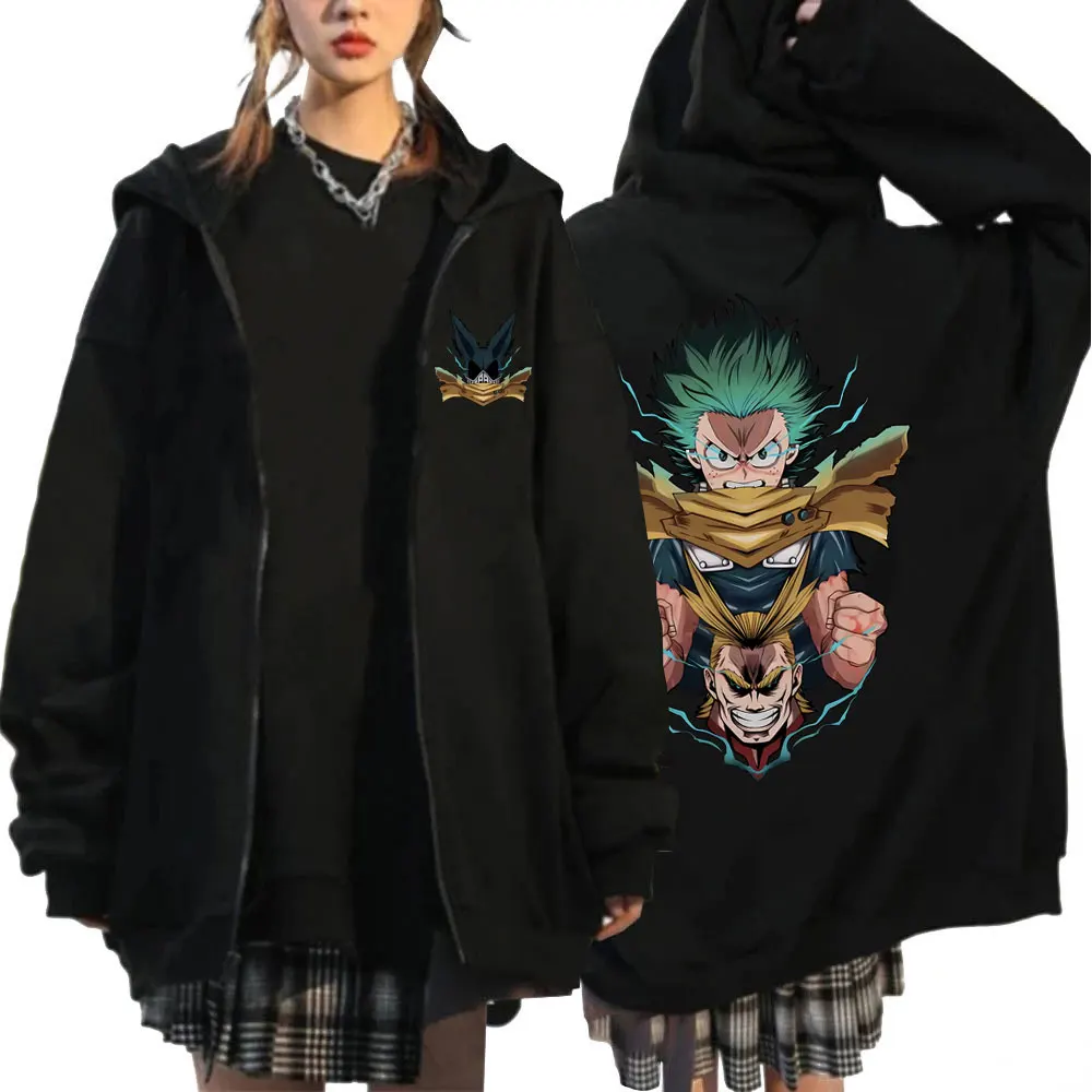 

Japanese Anime My Hero Academia Midoriya Izuku All Might Graphic Zipper Hoodie Deku Zip Up Sweatshirt Men Women Fleece Outerwear