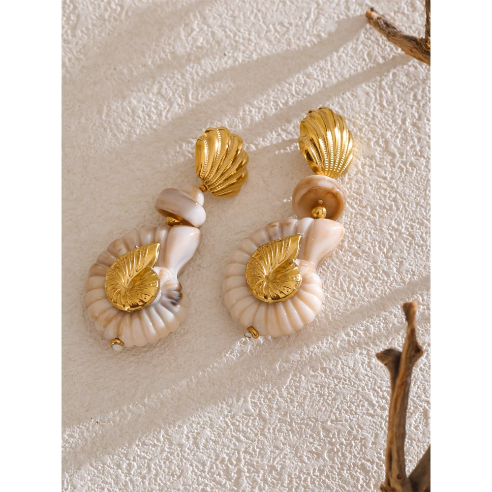 Yhpup Ocean Series Resin Shell Conch for Women Stainless Steel