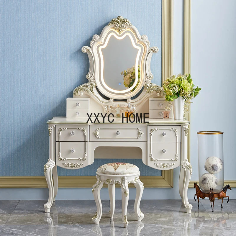 

Storage Organizer European Dressing Table Dressers for Bedroom Gold Painted Makeup Dressing Tablewith Lights Furniture