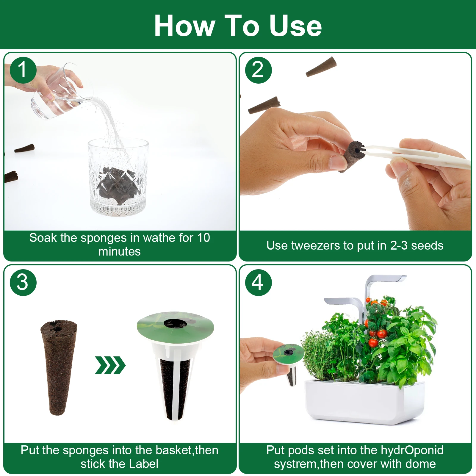 125Pcs Hydroponic Pods Kit Seed Grow Sponges with Plant Label Garden Accessories Efficient Sponges Water Absorbent Grow Pod Kit