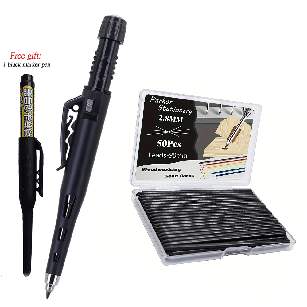 Innovative 55mm Carpenter's Pencil Set with 50 Lead Refills - Precision Woodworking and Drawing Tool