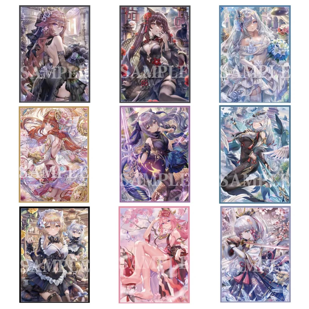 

60Pcs/Set Anime Game Genshin Impact Hu Tao Yae Miko Keqing Raiden Ei Kamisato Ayaka PTCG MTG TCG Card Sleeve Collectibles Toys