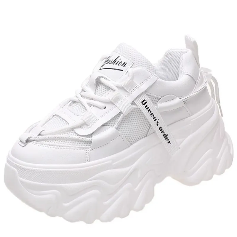 

2024 New Ulzzang Breathable Trainers Lace-up Vulcanized Shoes Women Chunky Platform Mesh Sneakers Female Dad Casual Sports Shoes