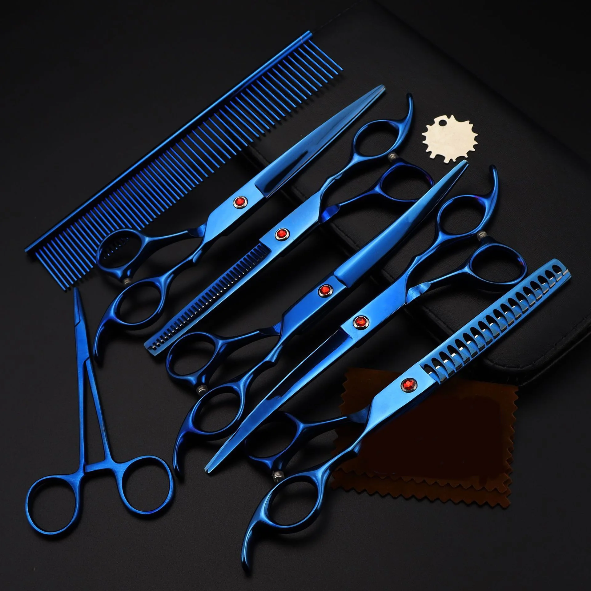7 Inch Pet Grooming Scissors Set Blue Dog Scissors Straight
