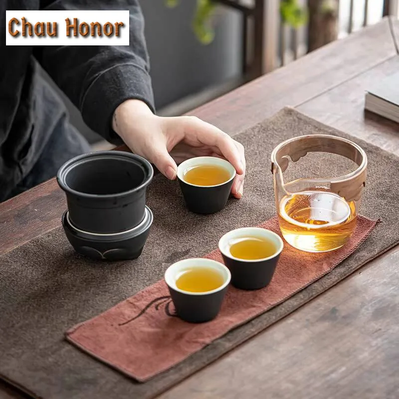 Lucky Cat Teacup Portable Travel Express Cup Ceramic Tea Water Separation Filter Teaset Chinese Kungfu Teaware Tea Ceremony Gift