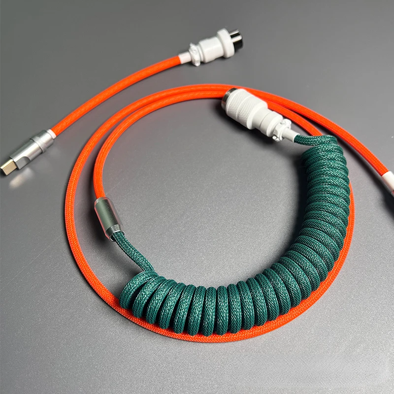 

Customized Mechanical Keyboard Cable Dark Green Orange Color Spiral Color Air Plug Type-C Cable