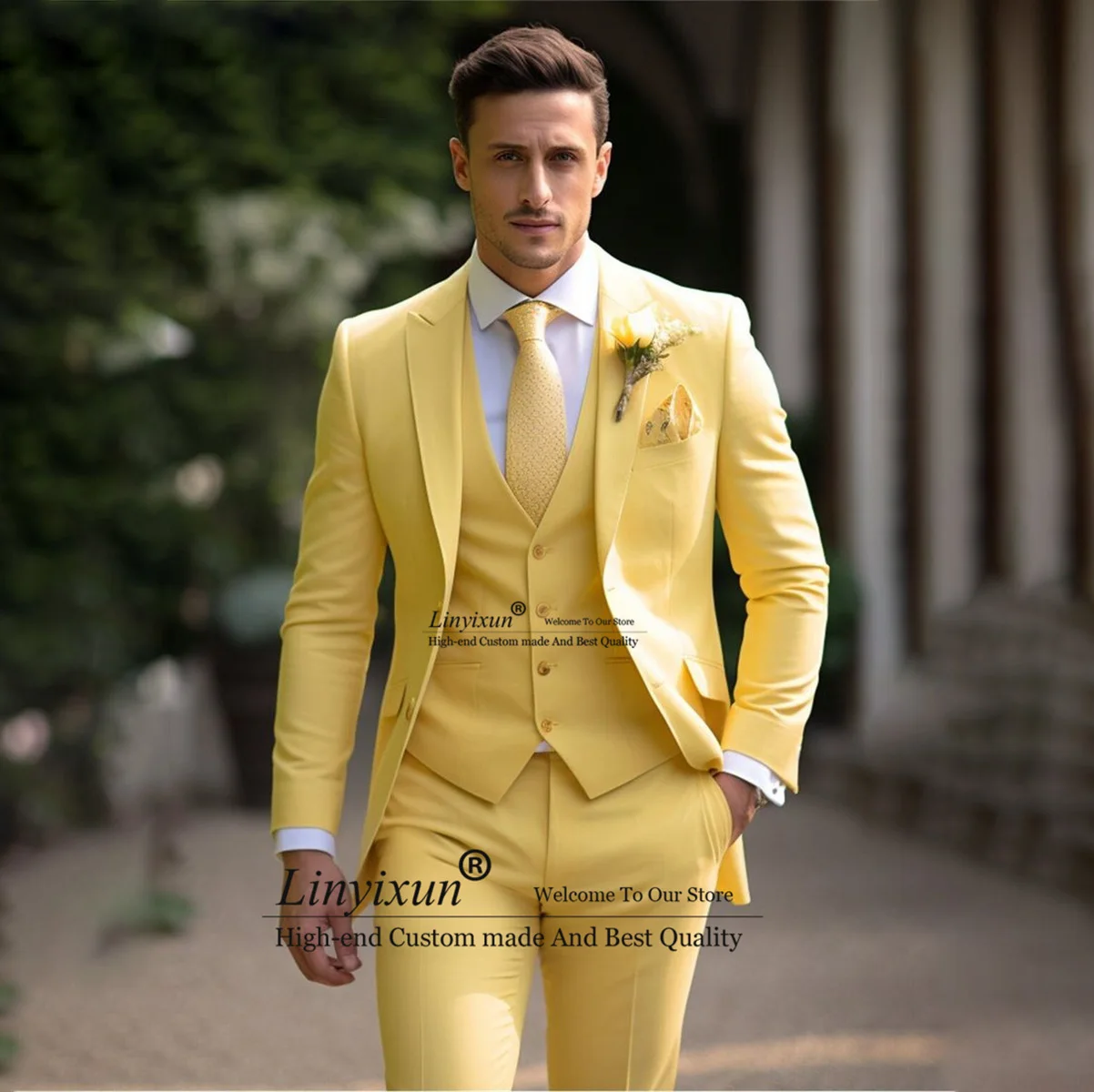 

Fashion Men's Wedding Suits 3 Pieces Sets Groom Wear Tuxedos Peaked Lapel Male Dinner Prom Party Blazers Slim Fit ropa hombre