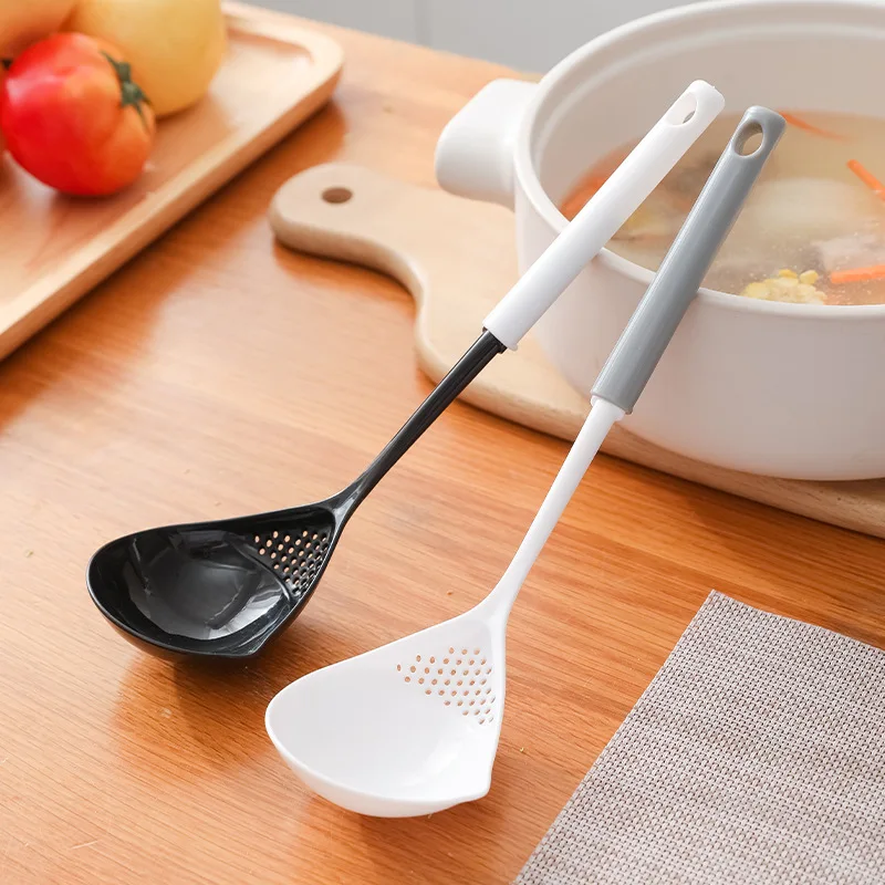 

1Pcs Slotted Spoon White/Black Long Handle PP Portable Japanese Style Multipurpose for Household Soup Spoons