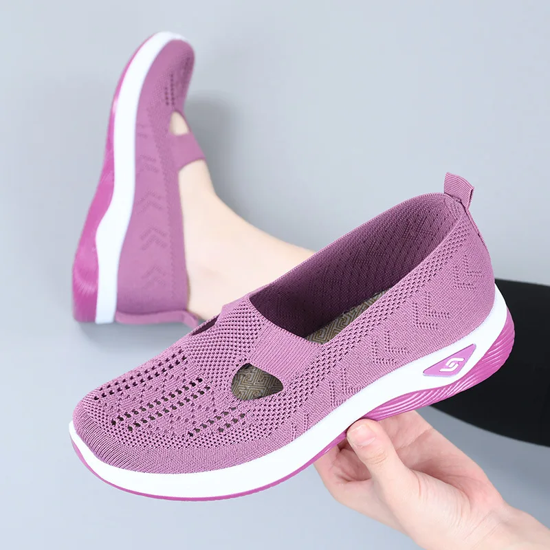 Women's New Summer Shoes Mesh Breathable Sneakers Light Slip on Flat Platform Casual Shoes Ladies Anti-slip Walking Woven Shoes 6