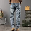 Autumn and winter new styles Men's Outdoor Wide Leg Workwear Multi-Pocket Jeans Straight fit plus size men's jeans  42 44 2