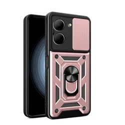 Enhanced Protective Camera Case with Hybrid Ring Back Cover for VIVO V23E (Rose Gold)