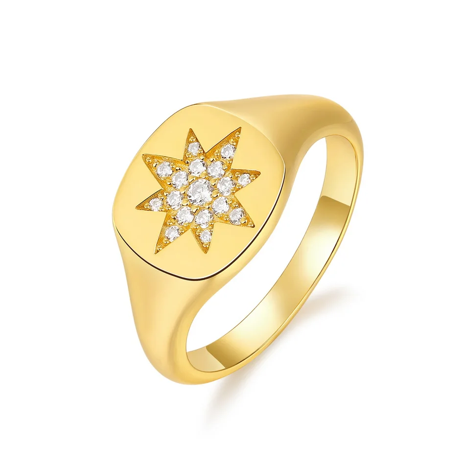 Allnoel 925 Sterling Silver Rings For Women Shiny White Zircon Cz Spark Star Sun Starburst Gold