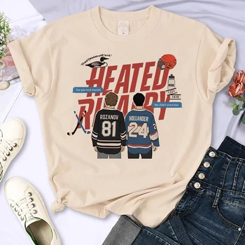 Casual Gothic Tees Tops Women Graphic Vintage T-Shirt Heated Rivalry Print Crew Neck Sleeve T Shirt Clothes Aesthetic Clothes 1