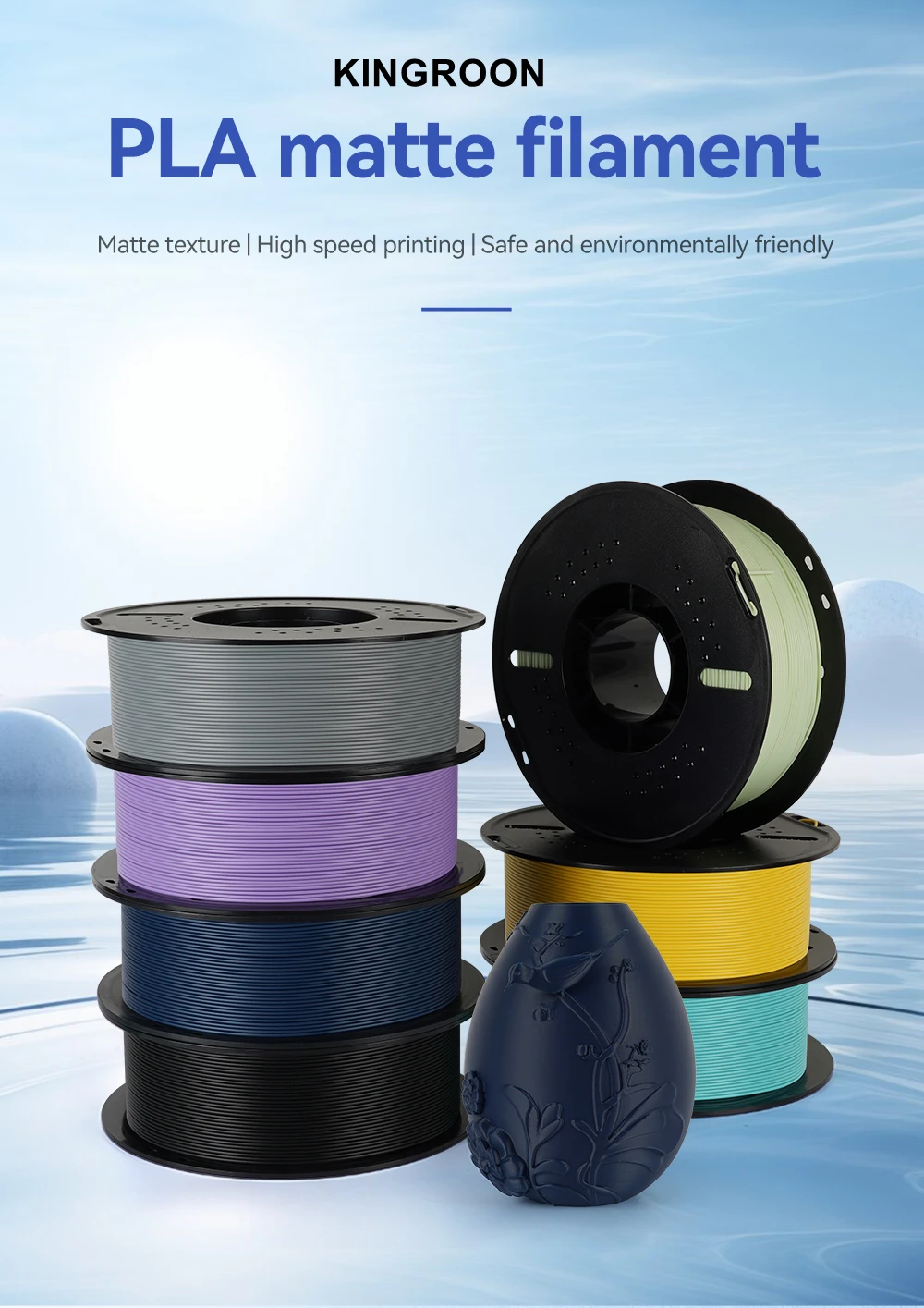 KINGROON Neues mattes PLA-Filament, 1,75 mm, tiefglänzendes 3D-Druckmaterial, mattes Finish, PLA 5 kg, 10 kg, Mischungsfarbe, 1 kg Kunststoffspule – Detail 1
