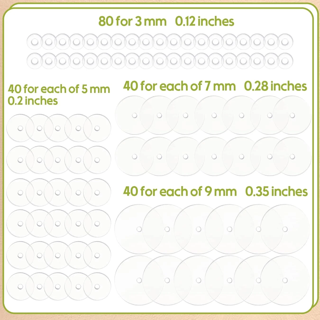 200 Stück klare Piercing-Scheibe für Piercing Bump 3/5/7/9 mm, Silikon-Stabilisator, Ohrringe, Stopper, Ohrläppchen-Stützflicken, 4 Größen – Detail 4