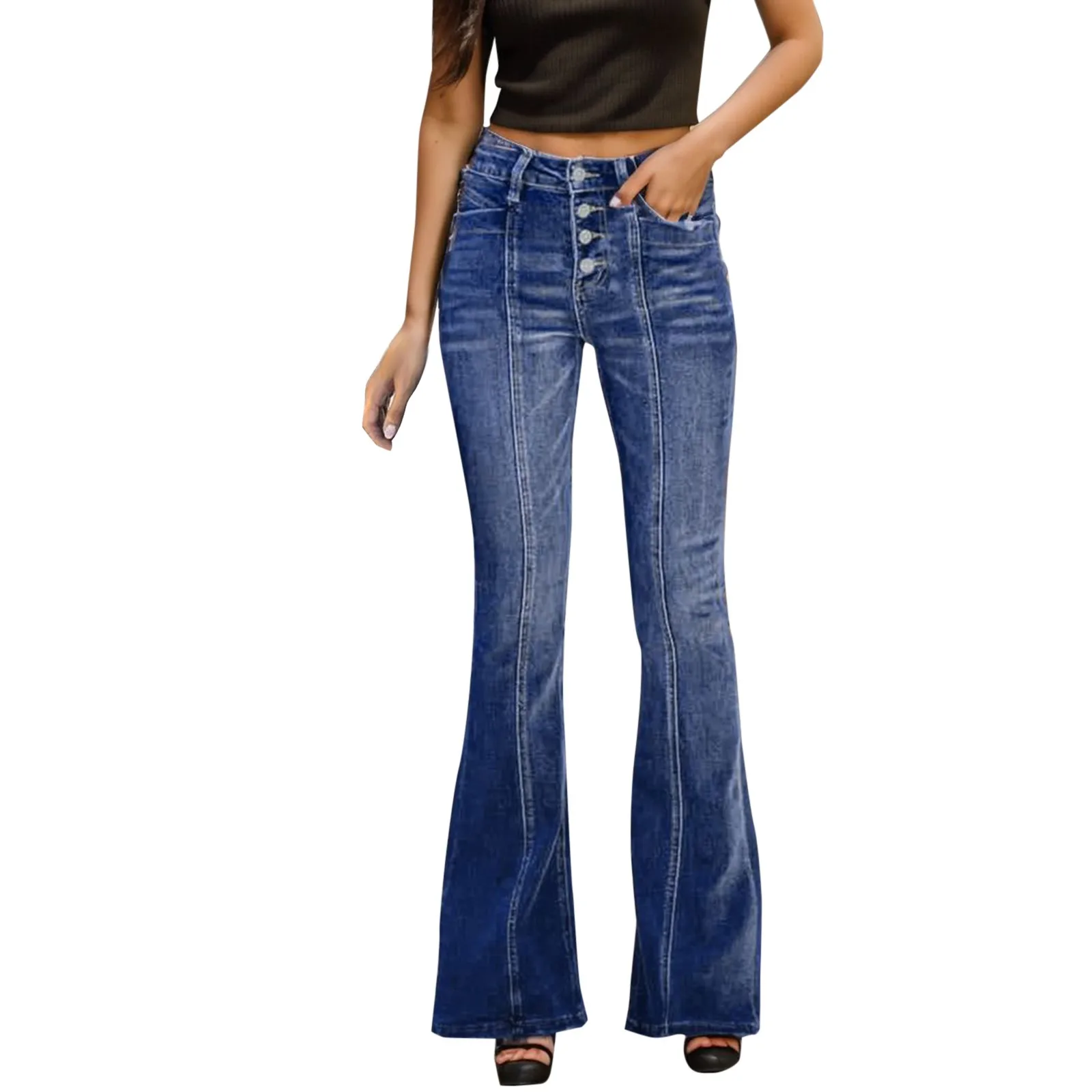 

Women's Wide Leg Jeans High Waisted Stretchy Straight Leg Jeans Buttoned Loose Denim Pants With Pocket