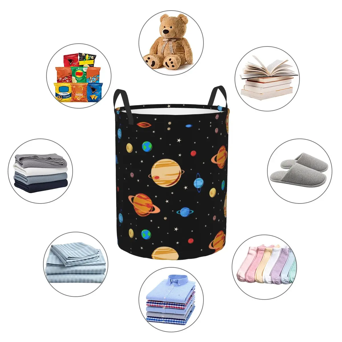 Cute Planets Pattern Laundry Basket Foldable Space Galaxy Universe Clothes Toy Hamper Storage Bin for Kids Nursery