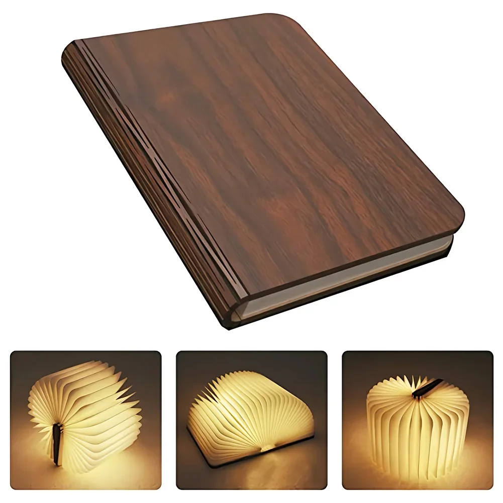 Luz LED nocturna creativa plegable 3D, Color RGB, recarga USB, luz de libro de madera, decoración, lámpara de mesa de escritorio para dormitorio, regalo de cumpleaños para niños - Image 3