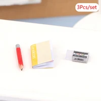 1 Set 1:12 Dollhouse Miniature Notebook Pencil Eraser Student Stationeries Model Kid Pretend Play Toys Doll House Accessories 1