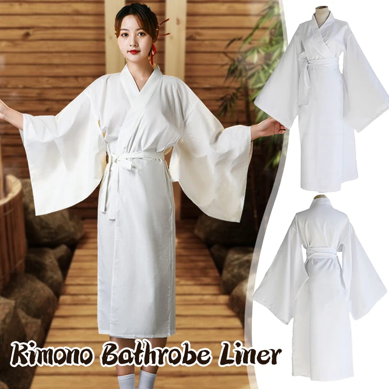 

White Bottom Lining With Belt Japanese Kimono Yukata Women Men Underwear Intimate Clothing Stage Performance Cosplay Kimono