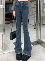 Women Korean Flare Jeans Girls High Waist Elastic Boot Cut Pants Lady Vintage Blue Black Gray Brown Denim Bell Bottom Trousers - Image 2