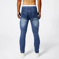 Two tone distressed patchwork jeans for men trendy jeans for summer thin straight leg pants slim fit small leg distressed jeans 2