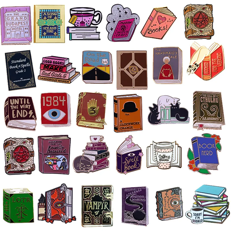 GDHY Book Enamel Pin Book Brooches Magic Book Magic ball Roll of paper  Reading Badges Literary