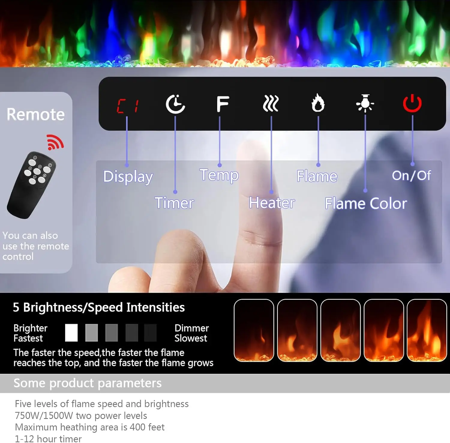 90-inch Ultra-thin Electric Fireplace Embedded and Wall-mounted Touch Screen Control Panel/remote/application Control - Timer 4