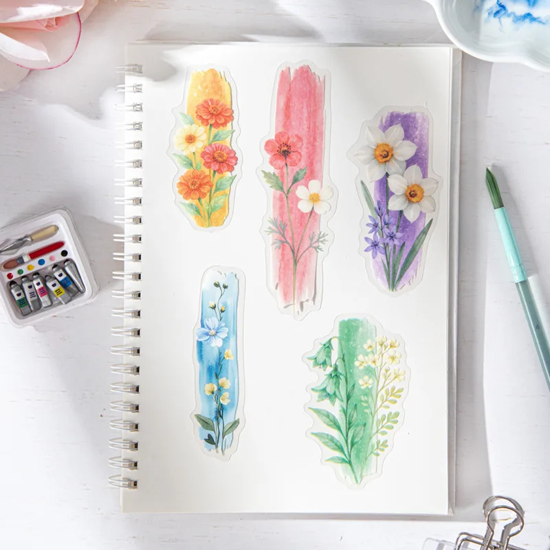 1 Packung oder 3er-Pack mit eingefärbten Blumen-Aquarellstreifen, PET-Aufkleber, Pflanzen- und Blumenmaterialien, dekoriertes Hintergrundbriefpapier