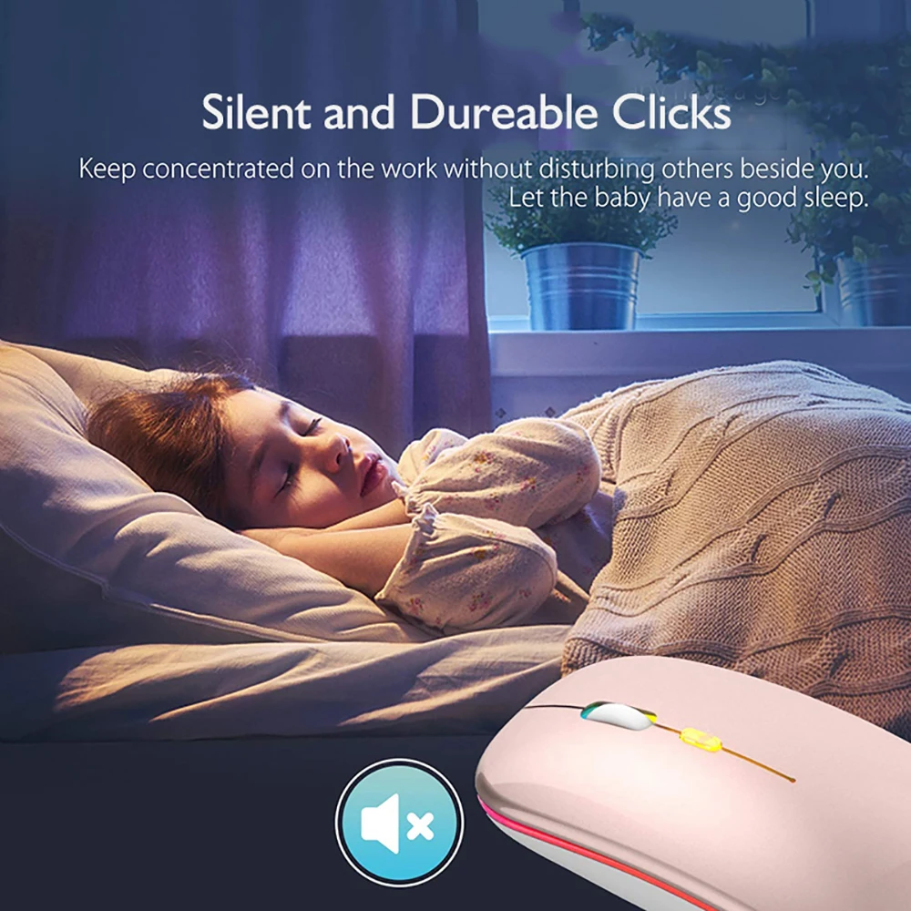 1600DPI Bluetooth 5.1 Wireless Mouse Rechargeable RGB Backlight for Laptop PC for Wireless Mouse