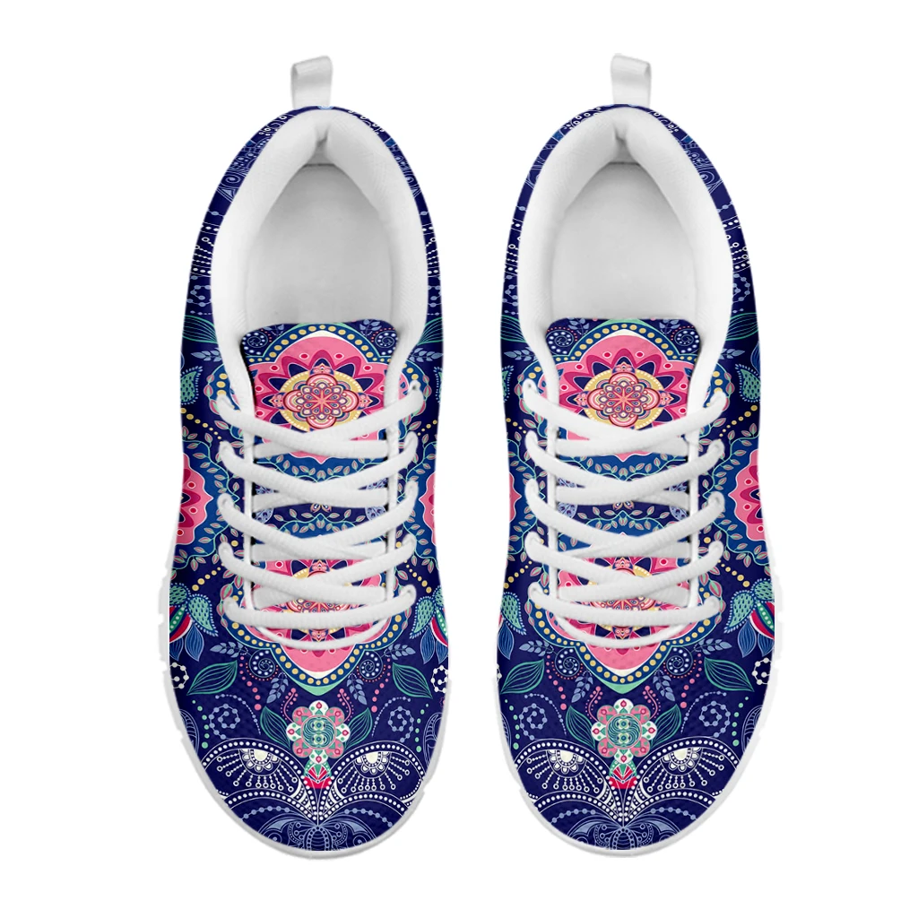 INSTANTARTS Luxury Paisley Floral Boho Print Casual Sneakers for Women Lace-Up Brand Design Light Walk Shoes Girls Flats 2022