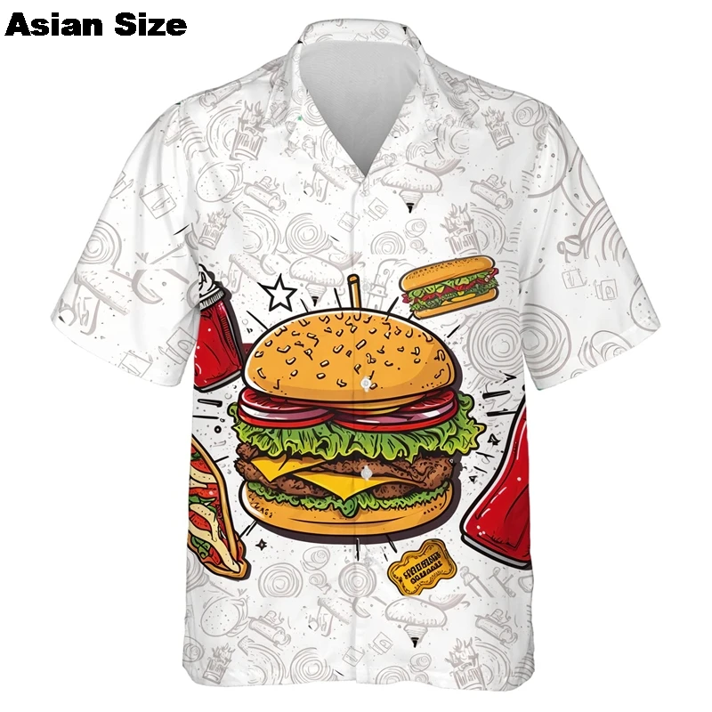 Men's Hamburg Printed Beach Shirts Casual Short Sleeve Tropical Hawaiian Shirts For Men Funny Hot Dog Button Down Shirt Clothing