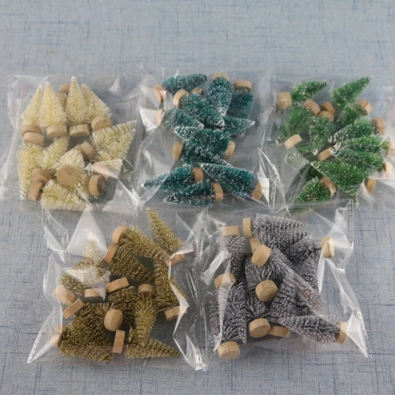 12 Pieces Mini Christmas Tree christmas tree ornaments mini christmas tree Sisal Silk Cedar Table Top Decorations Small Christmas Tree Gold Mini Window DIY Decorations