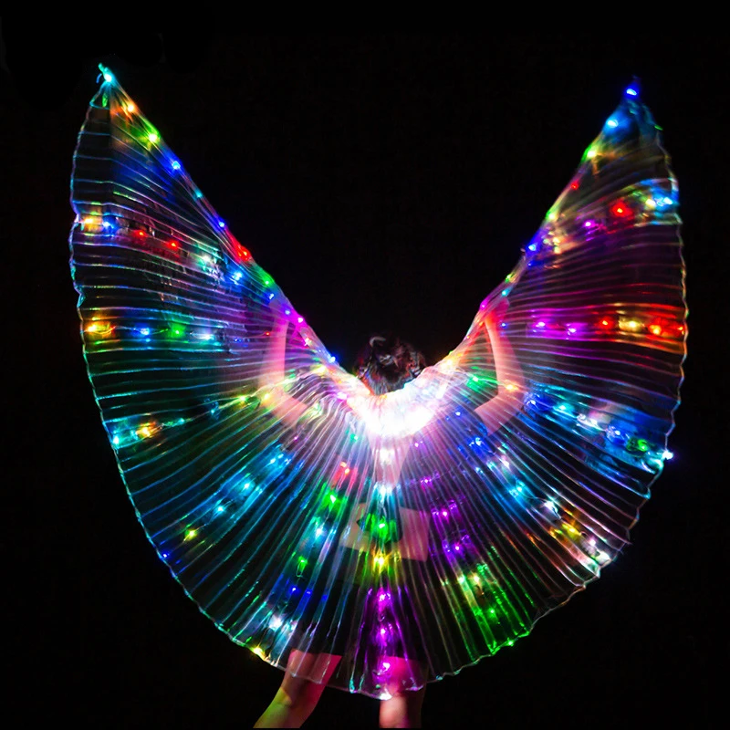 360° Kids LED Isis Wings with Sticks Belly Dance Stage Performance Props Shining 