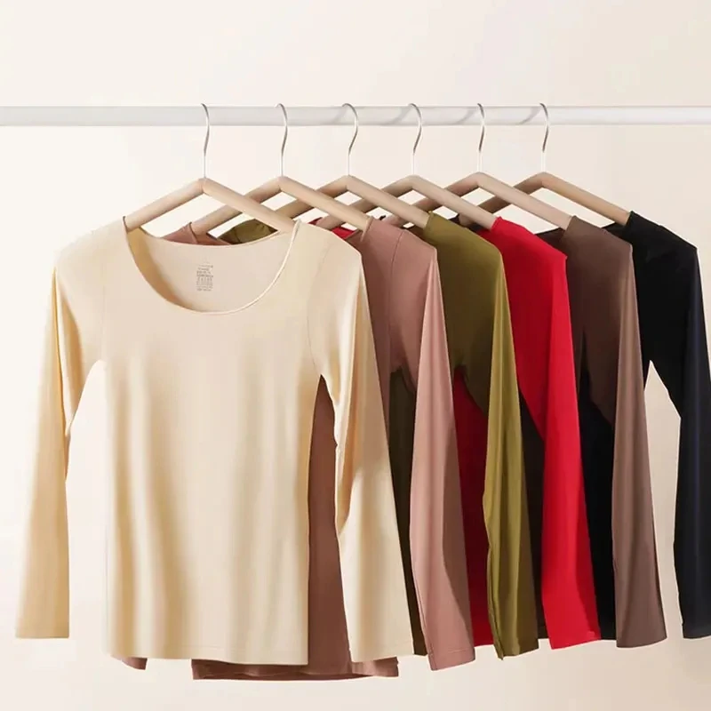 Seamless Ultra-thin Thermal Underwear Suit, Soft & Comfy Long Sleeve Round Neck Top, Women's Bottoming Lingerie & Sleepwear