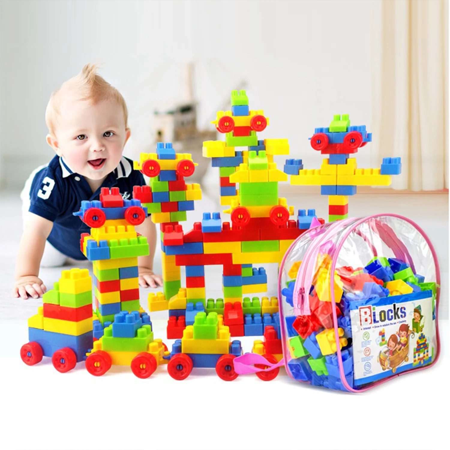 Building Blocks Toys 130Pcs Large Particle Building Block Stacking Toys Children's Early Education Educational Toys Creative Splicing Plastic