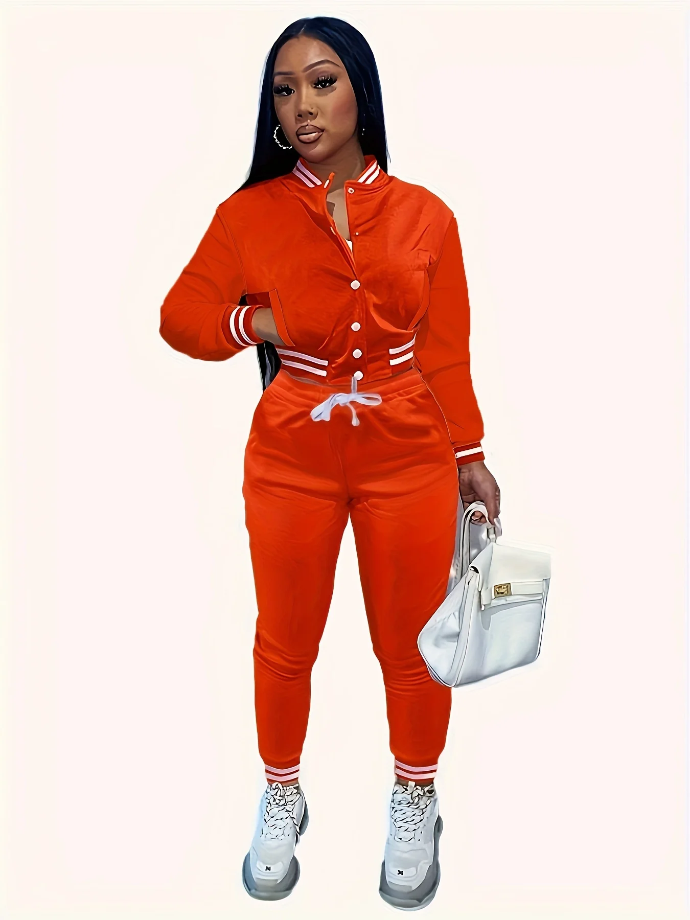 Spring and Autumn Europe and the United States Pop Women's Pure Color Jacket Single-breasted Baseball Suit Women's Sports Two-pi