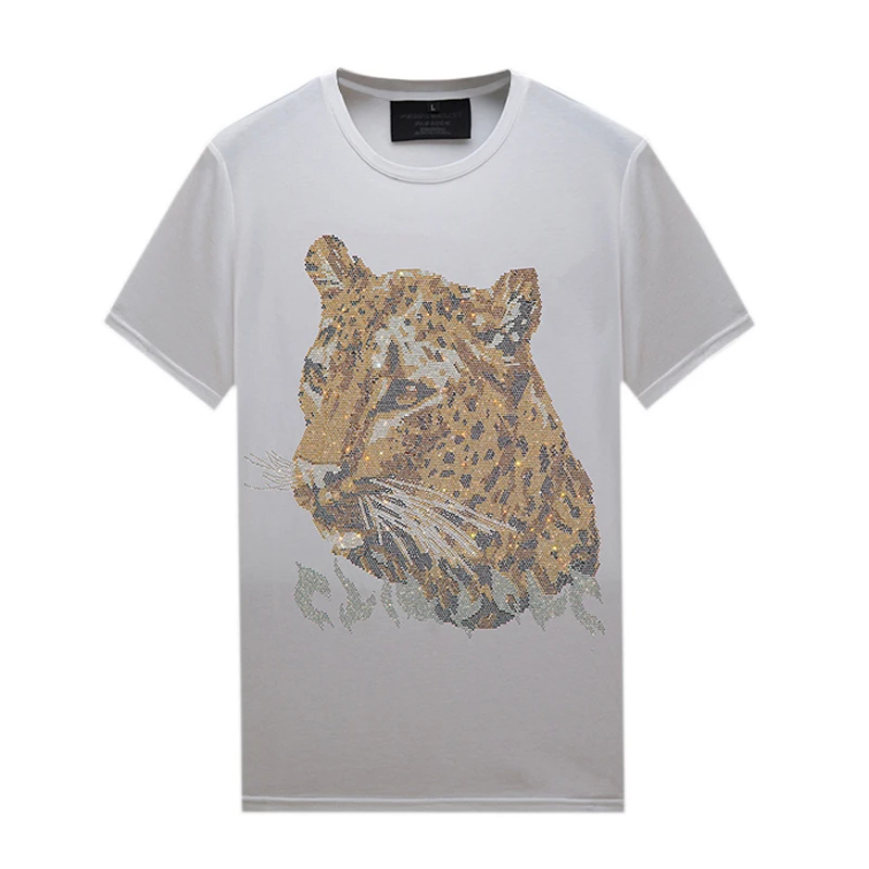 

Rhinestone Shirt Men Women Summer Casual Tops Short Sleeves T-shirts Comfortable Mercerized Cotton White