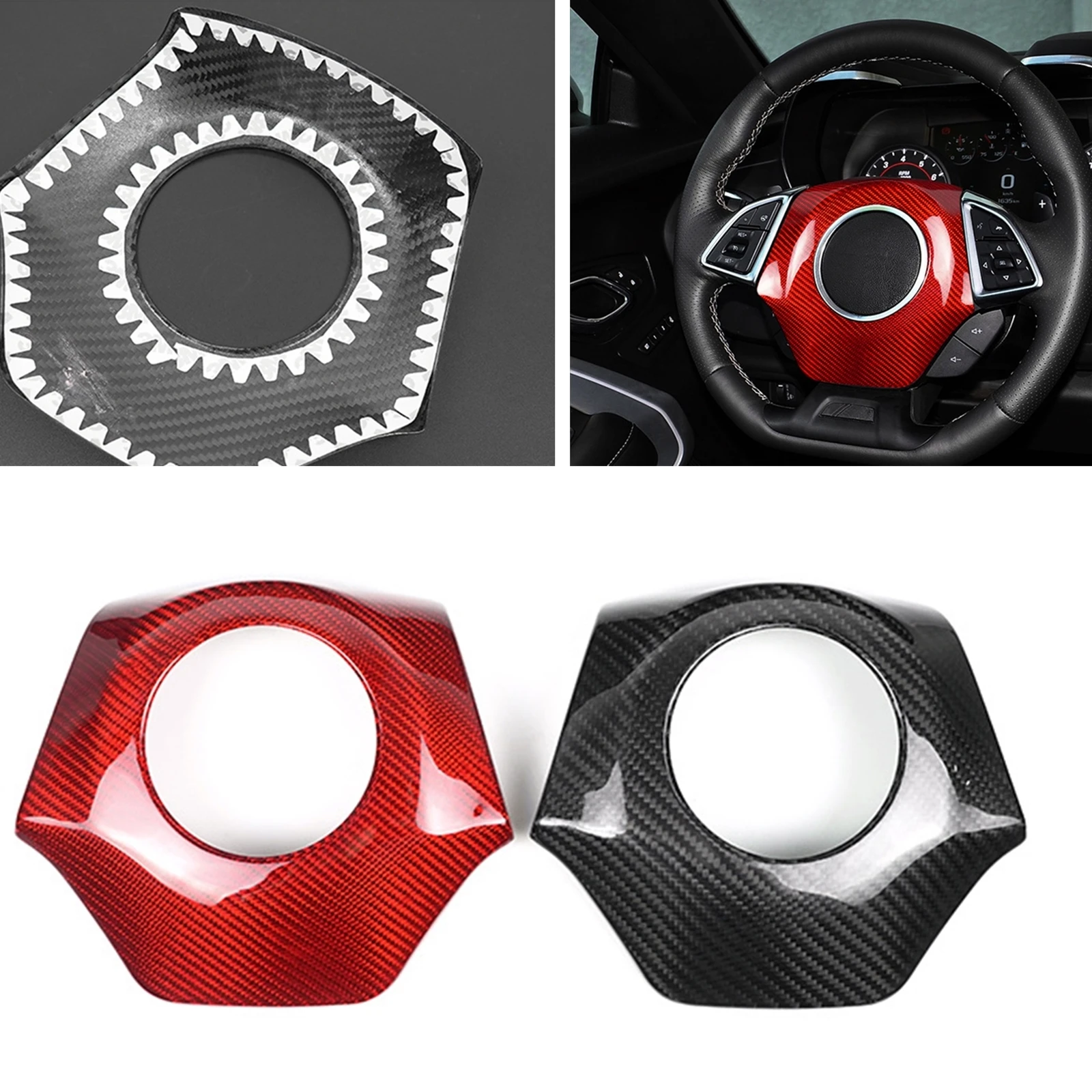 

For Chevrolet Chevy Camaro 2016-2023 Carbon Fiber Steering Wheel Center Panel Cover Trim Sticker