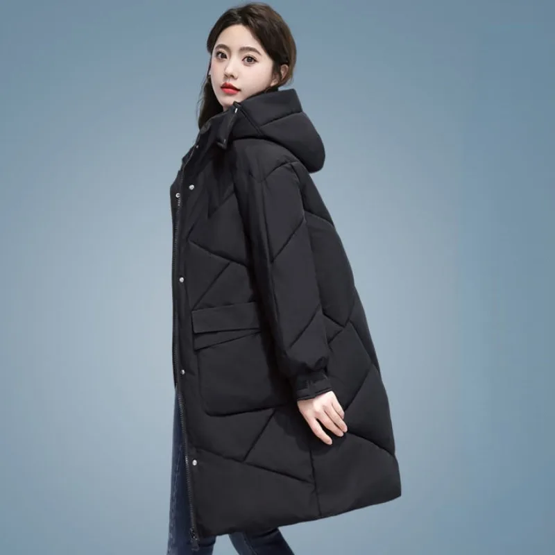 2024 New Women Down Jacket Winter Coat Female Mid Length Version Parkas Loose Thick Warm Outwear Hooded Leisure Time Overcoat