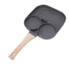 Fried Egg Pan Scratch Resistant Breakfast Cooking Pan Easy Cleaning Stick Proof 2 Round Cup Wooden Handle for Induction Stove 6