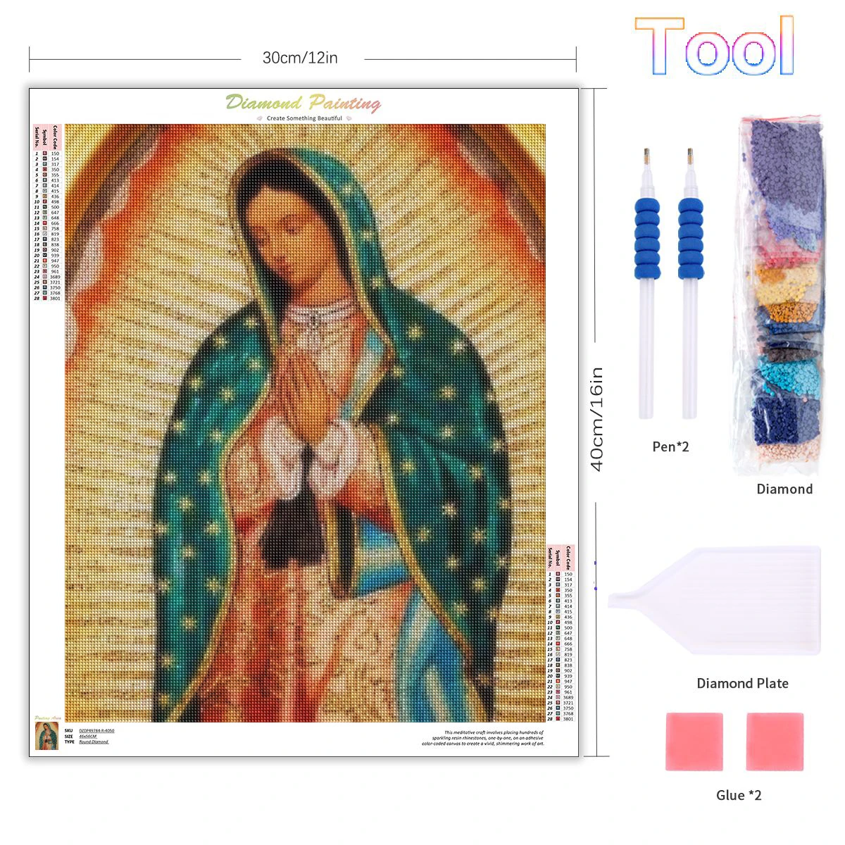 CHENISTORY 5d Diy Diamond Painting Full Square Round Jesus Virgin Mary Diamond Embroidery Cross Stitch Mosaic Religious Figures diamond painting diamond painting accessories
