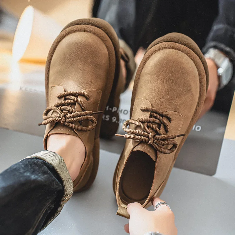 Mode Männer Casual Schuhe Retro Atmungsaktive Leder Schuhe Bequeme Arbeit Schuhe Lace-up Leichte Walking Fahren Schuhe – Detail 14
