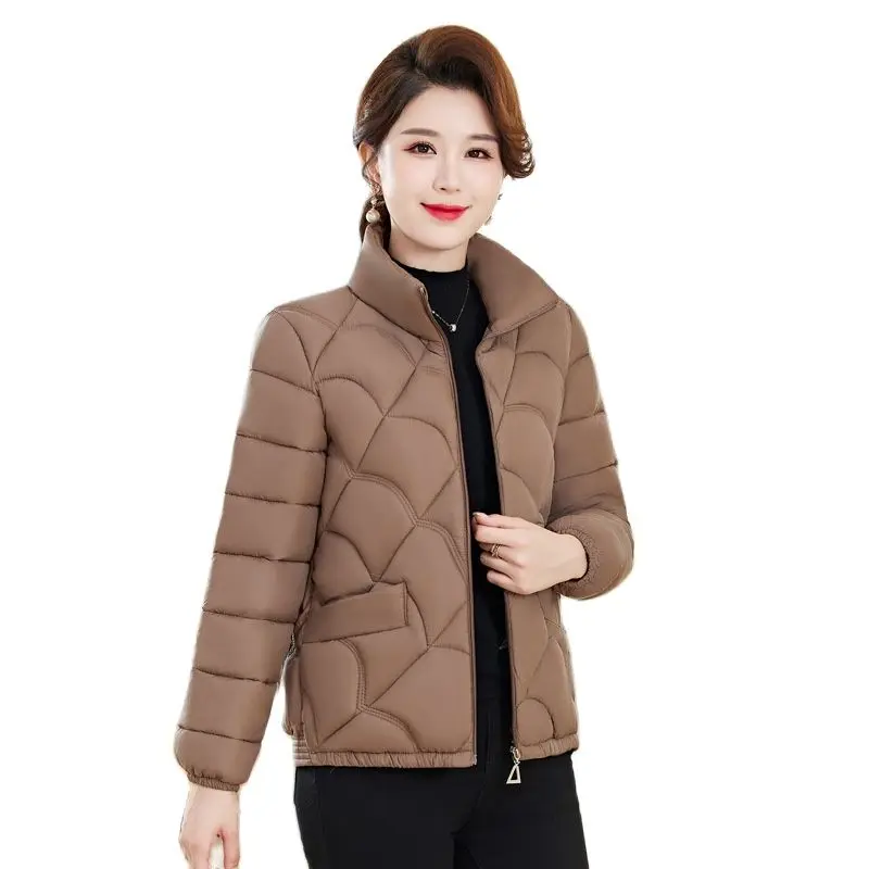 

2023 Autumn Winter Cotton Coat Women Short Overcoat Stand-up Collar Down Cotton-padded Jacket Light Weight Mother Warm Parkas