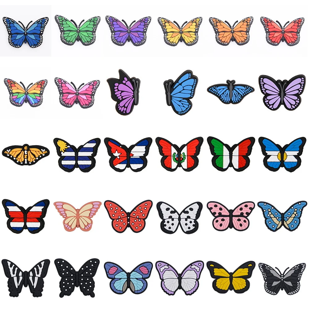 

New Arrival Colorful Bling Butterflies Shoe Decoration Country Flag Shoe Charms For Teens Kids Boys Girls Gifts 1pcs