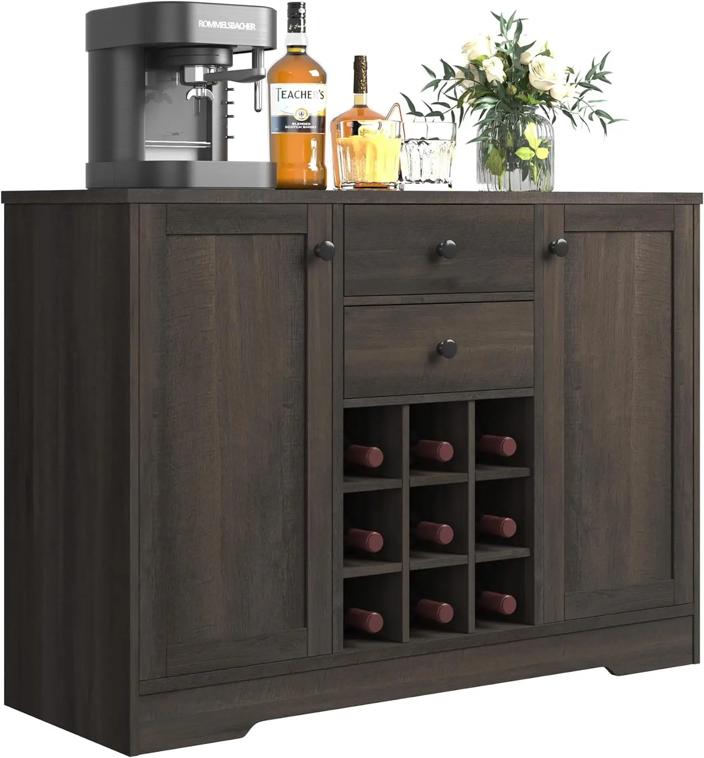 Buffet Sideboard Bar Cabinet with Storage, Farmhouse Coffee Bar Cabinet with 2 Drawers and Adjustable Shelves, 43.3&rsquo; Kitchen