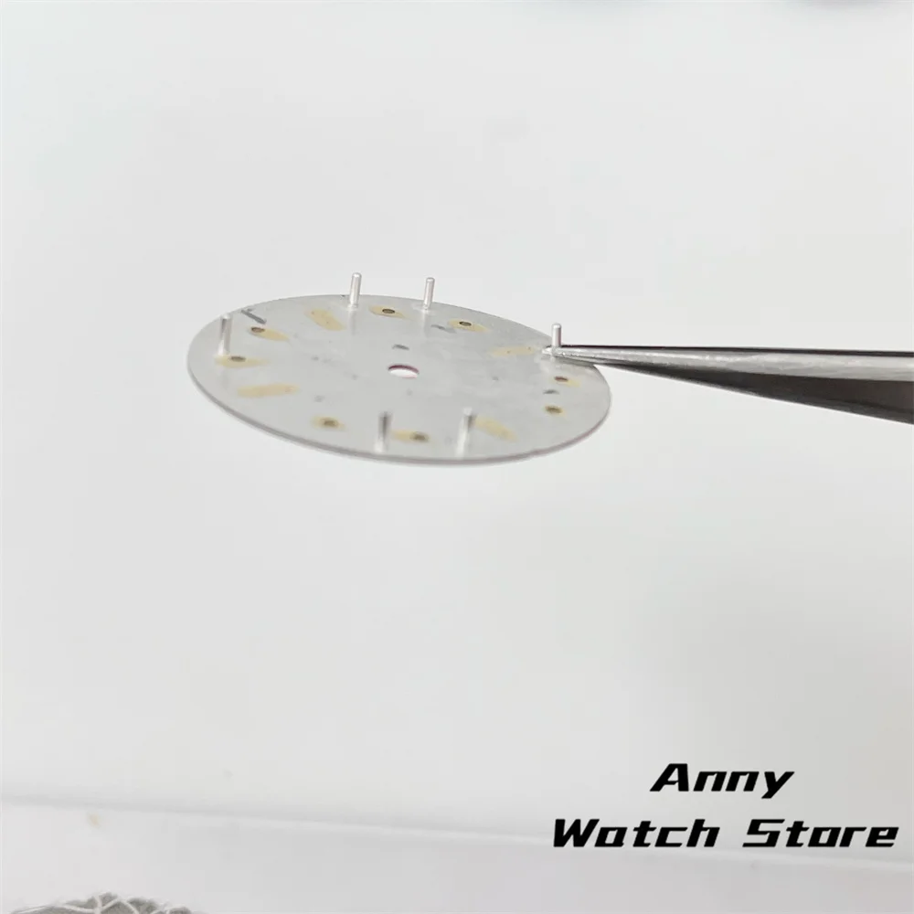 Vintage 29mm Watch Dial with Black, Brown, and Dark Blue Design Featuring Rose Gold Edging and Green Luminous Markers