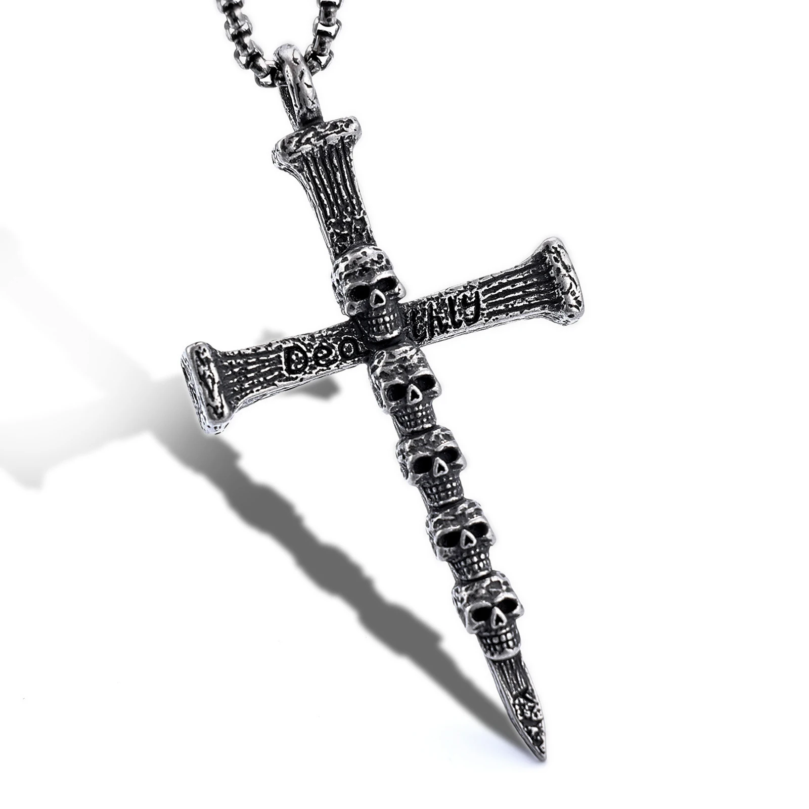 Men's Viking Titanium Steel Vintage Skull Cross Pendant Necklace Gothic Punk Jewelry Accessories